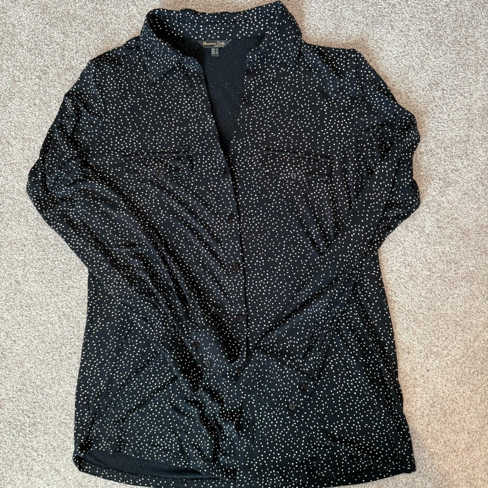 Massimo Dutti Black and White Polka Dot Button Down Shirt